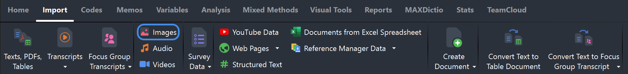 Importing data via the "Import" tab Importing data via the "Import" tab