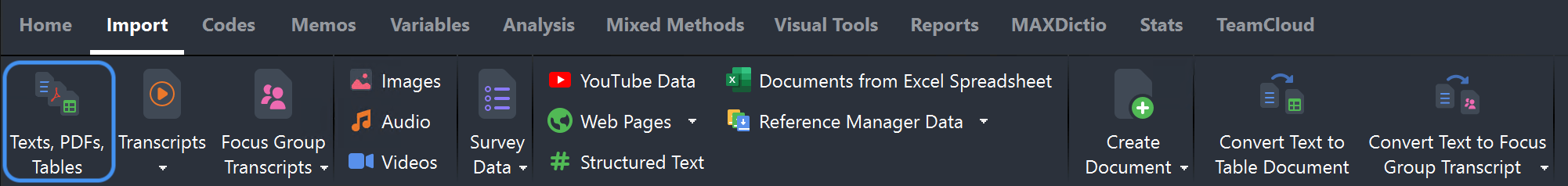 Importing data via the "Import" tab Importing data via the "Import" tab