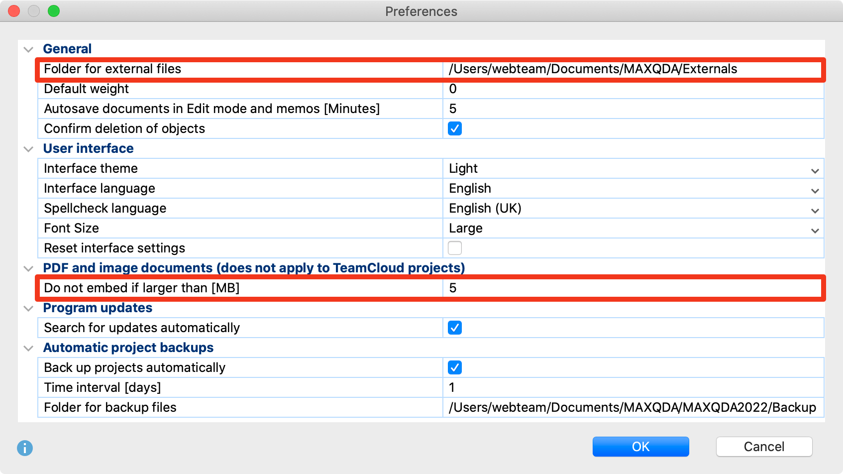 Edit settings for saved files Edit settings for saved files