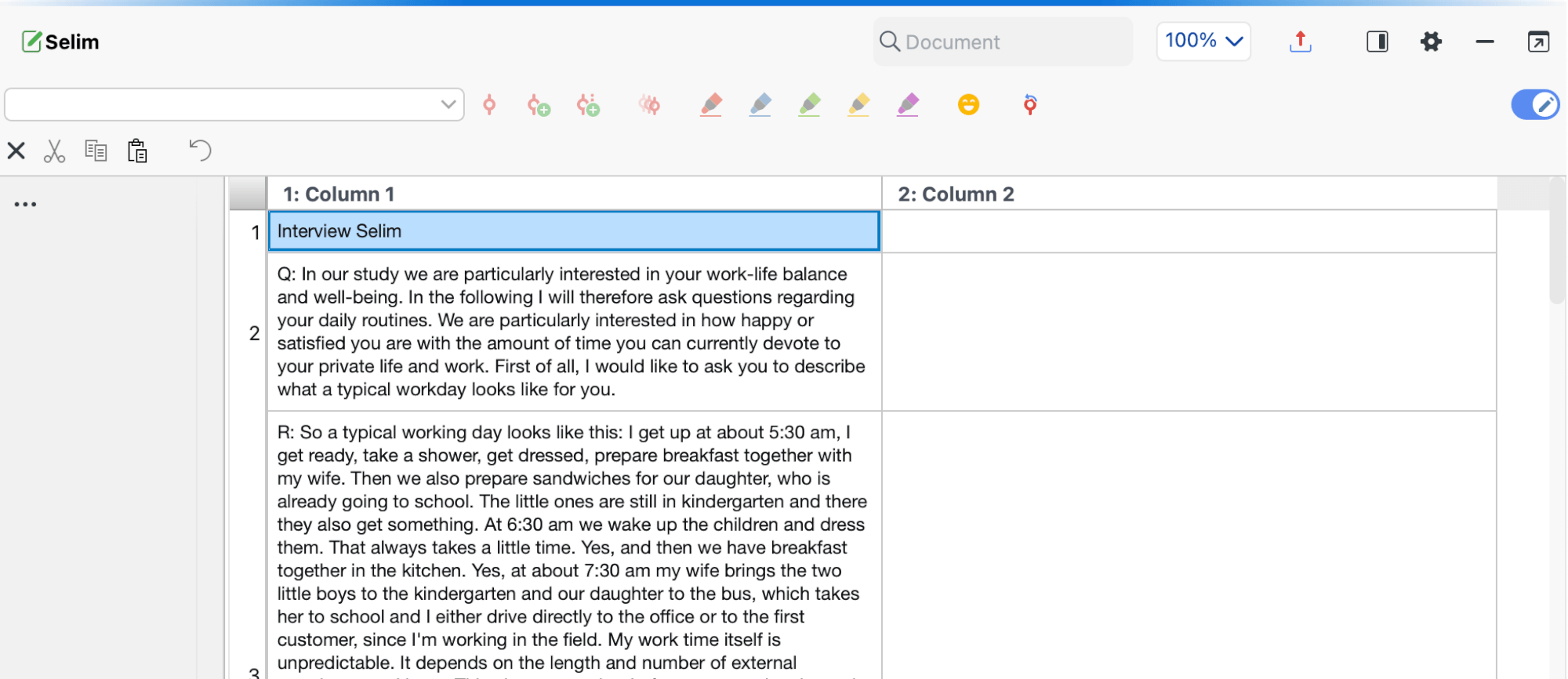 The original text appears only in the first column The original text appears only in the first column