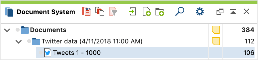 Table document with Twitter data in the Document System Table document with Twitter data in the Document System