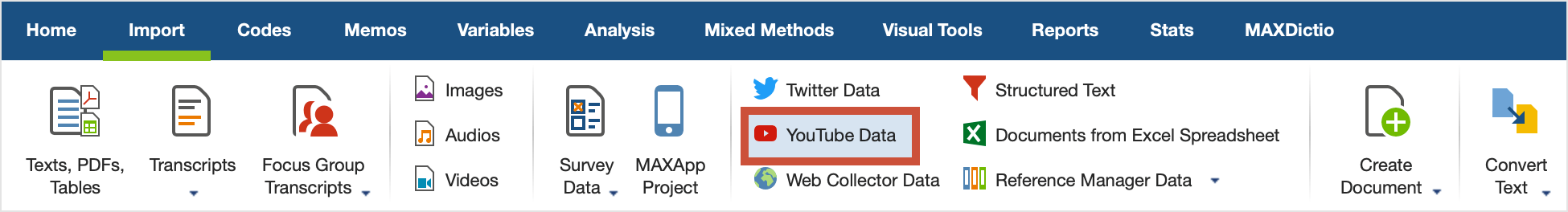 Start import from YouTube Import Youtube Data