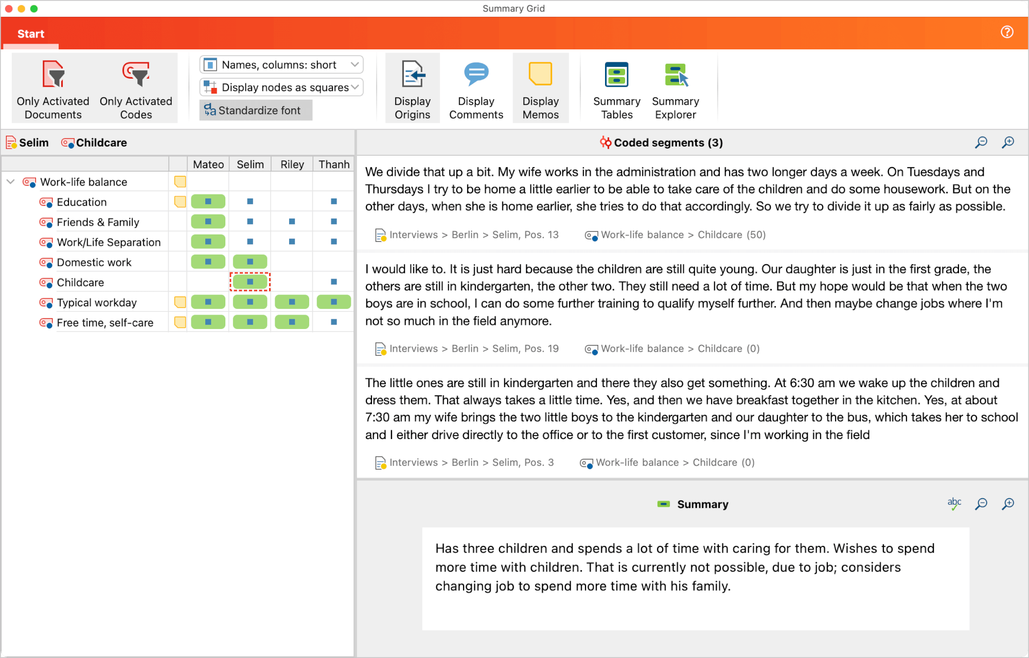 Window “Summary Grid”