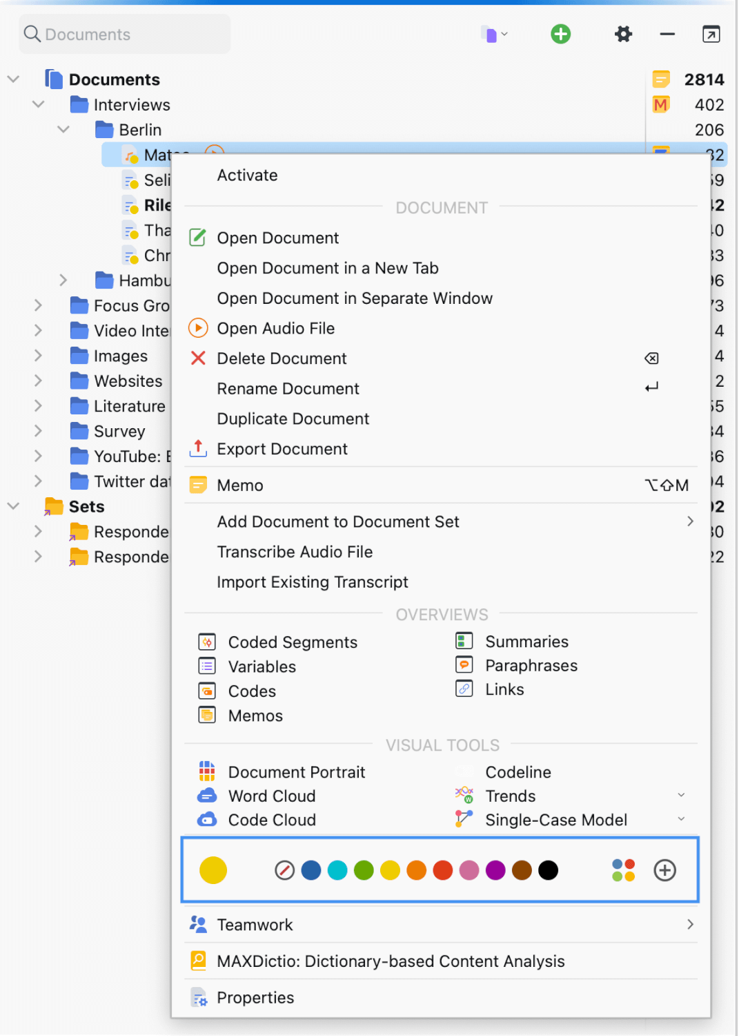 Choose a color in the context menu Choose a color in the context menu