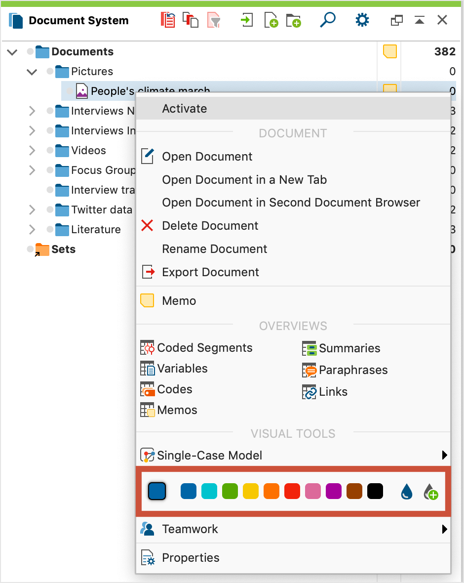 Choose a color in the context menu