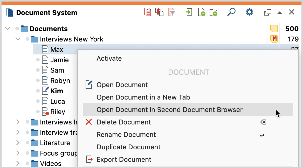 Open document in second Document Browser