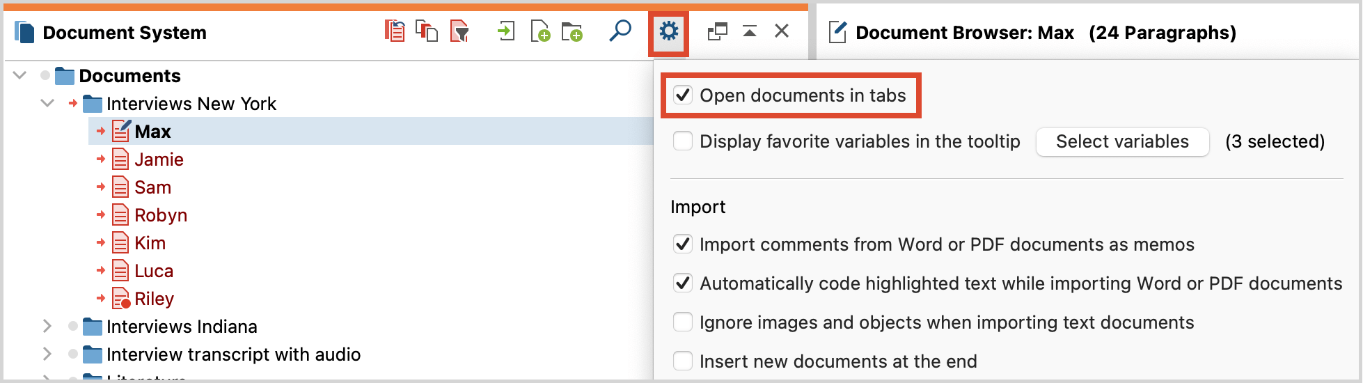 Open documents in tabs by default