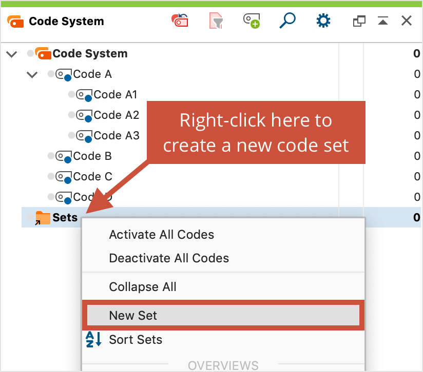 Create a new code set in the “Code System”