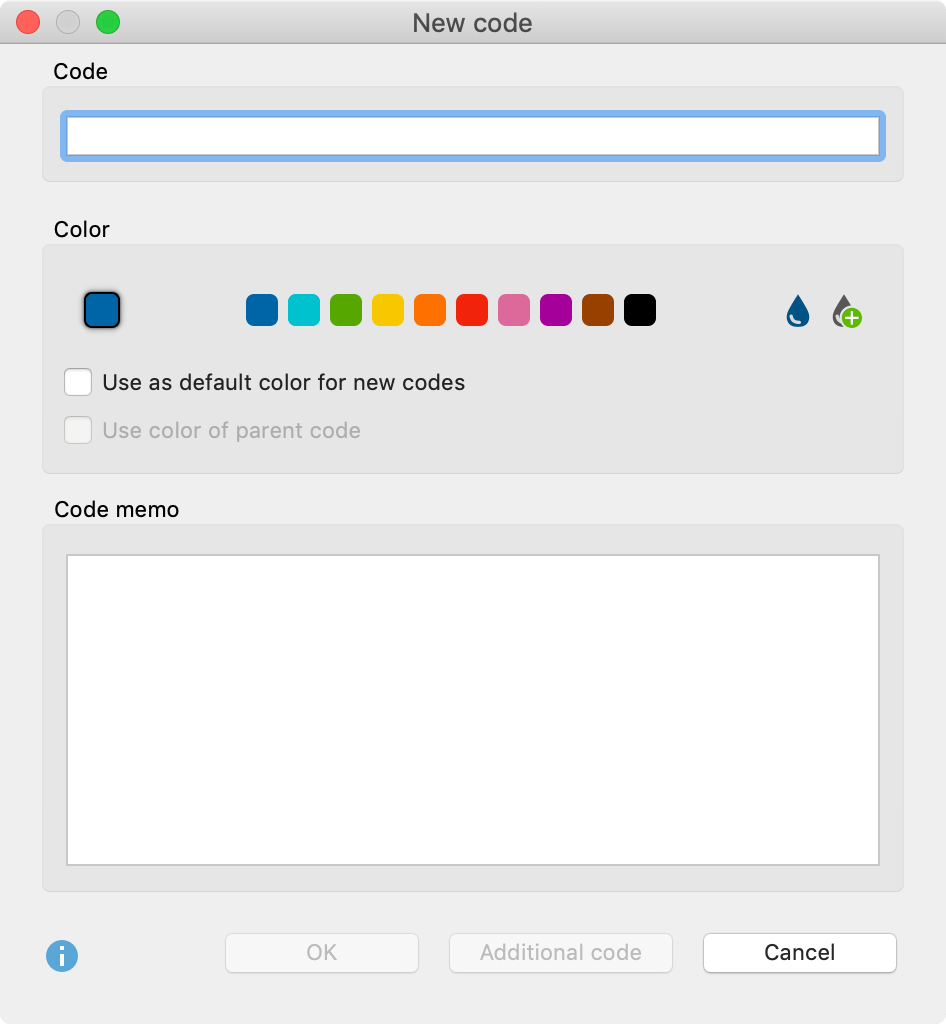 Dialog box to enter a new code Dialog box to enter a new code