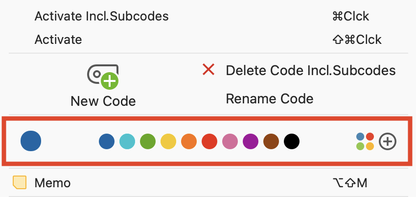 Select a color for a code in this context menu