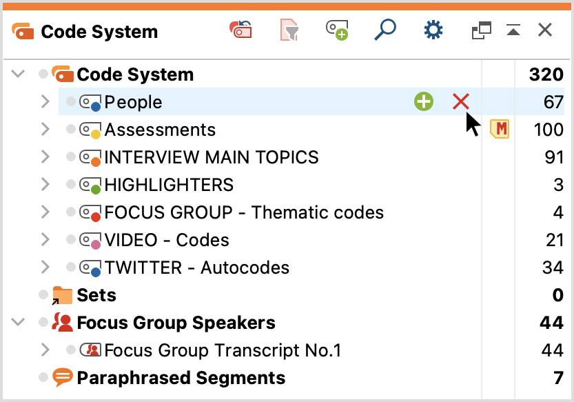 Delete code using the delete icon in the “Code System” Delete code using the delete icon in the “Code System”