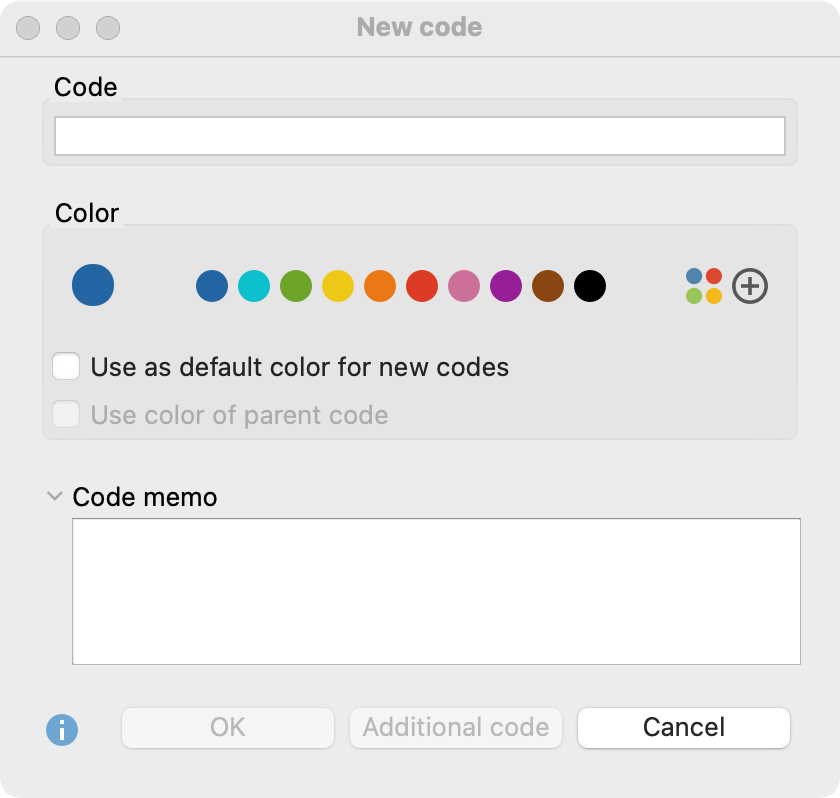 Dialog to enter a new code Dialog to enter a new code