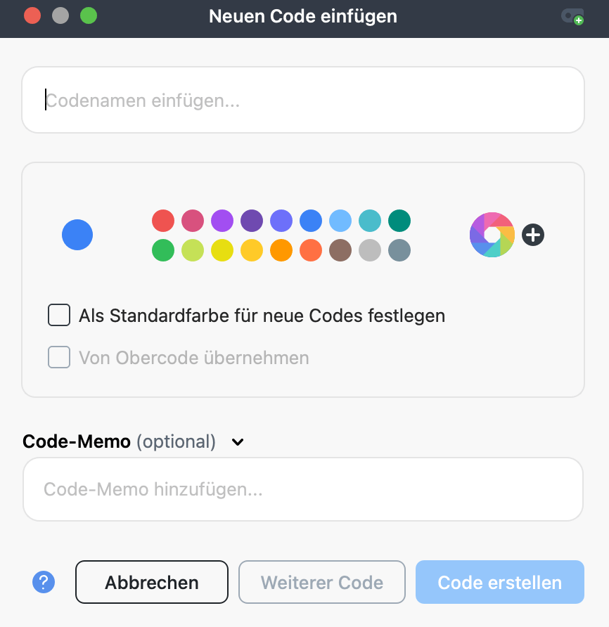 Dialog to enter a new code Dialog to enter a new code