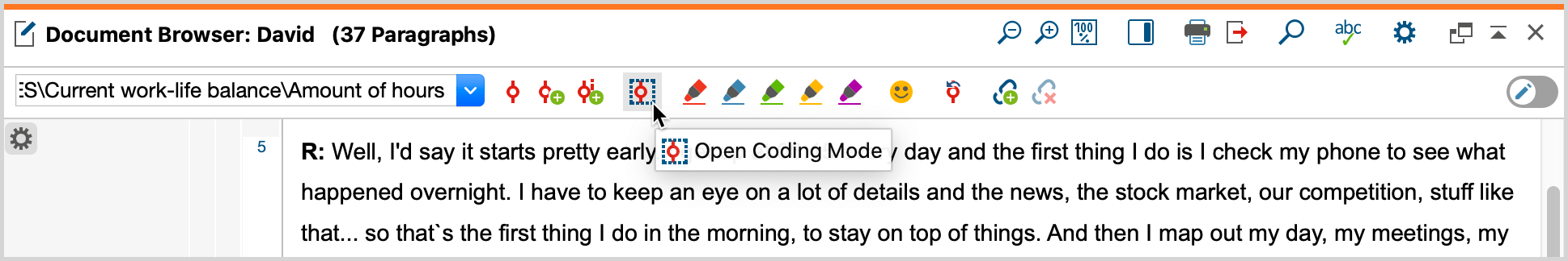 Activating the open coding mode