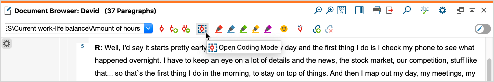 Activating the Open Coding Mode Activating the open coding mode