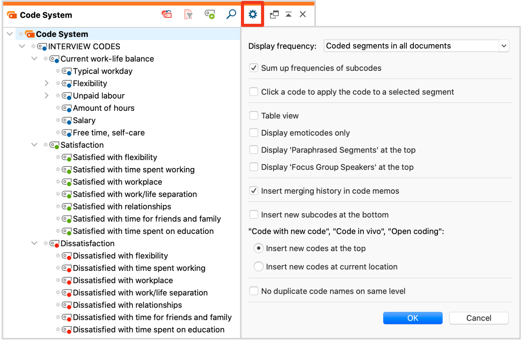 Code system preferences Code system preferences