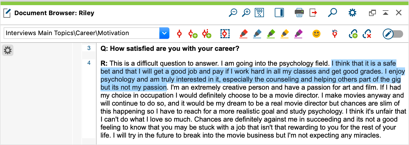 A highlighted segment of text