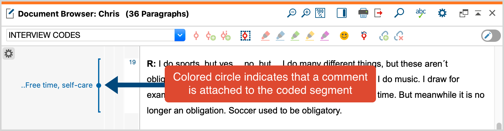 A coded segment with a comment (the circle in the middle of the coding stripe is filled) A coded segment with a comment (the circle in the middle of the coding stripe is filled)