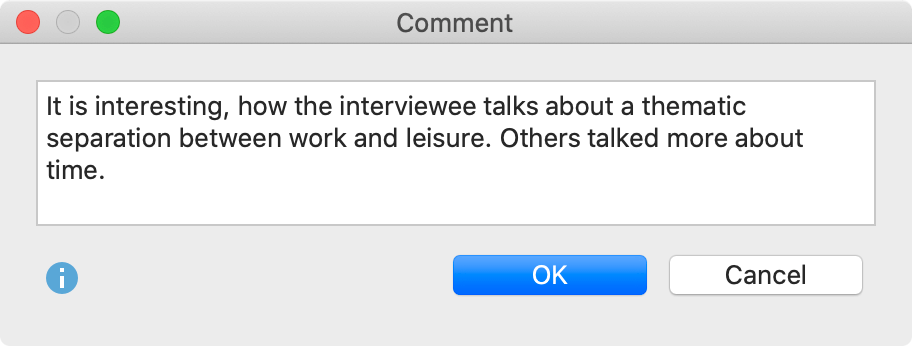 Window for entering comments Window for entering comments