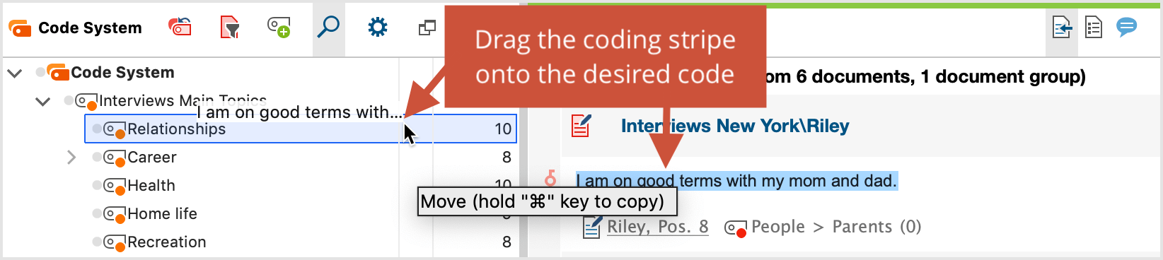 Click and drag to move the coded segment to the desired code
