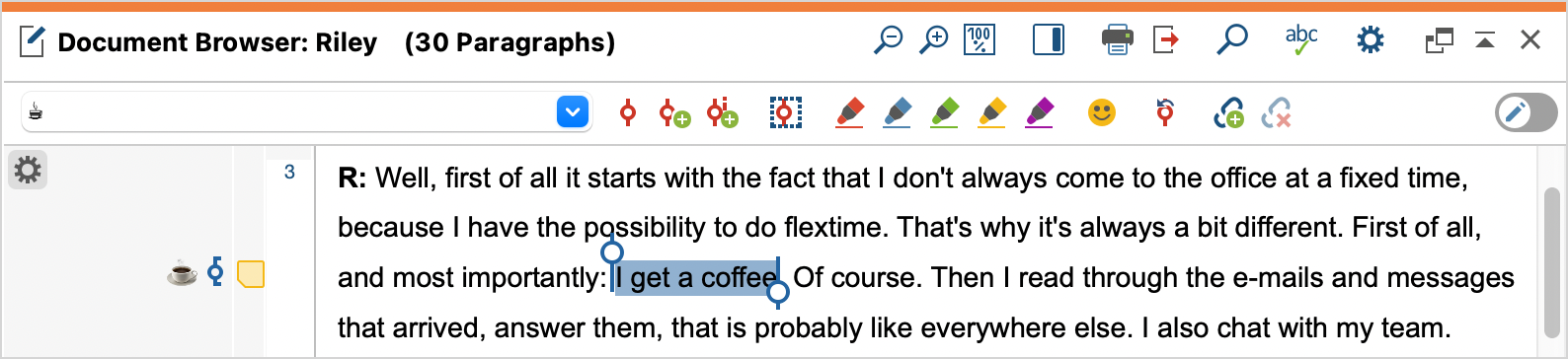 Coding stripe with emoticode in the “Document Browser”
