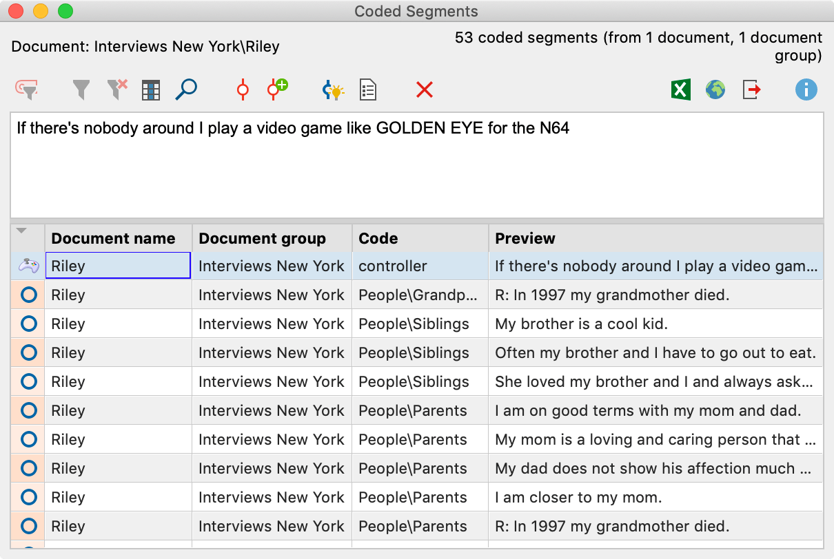 emoticons in the retrieved segments and coded segments overview emoticons in the "retrieved segments" window and in the table overview