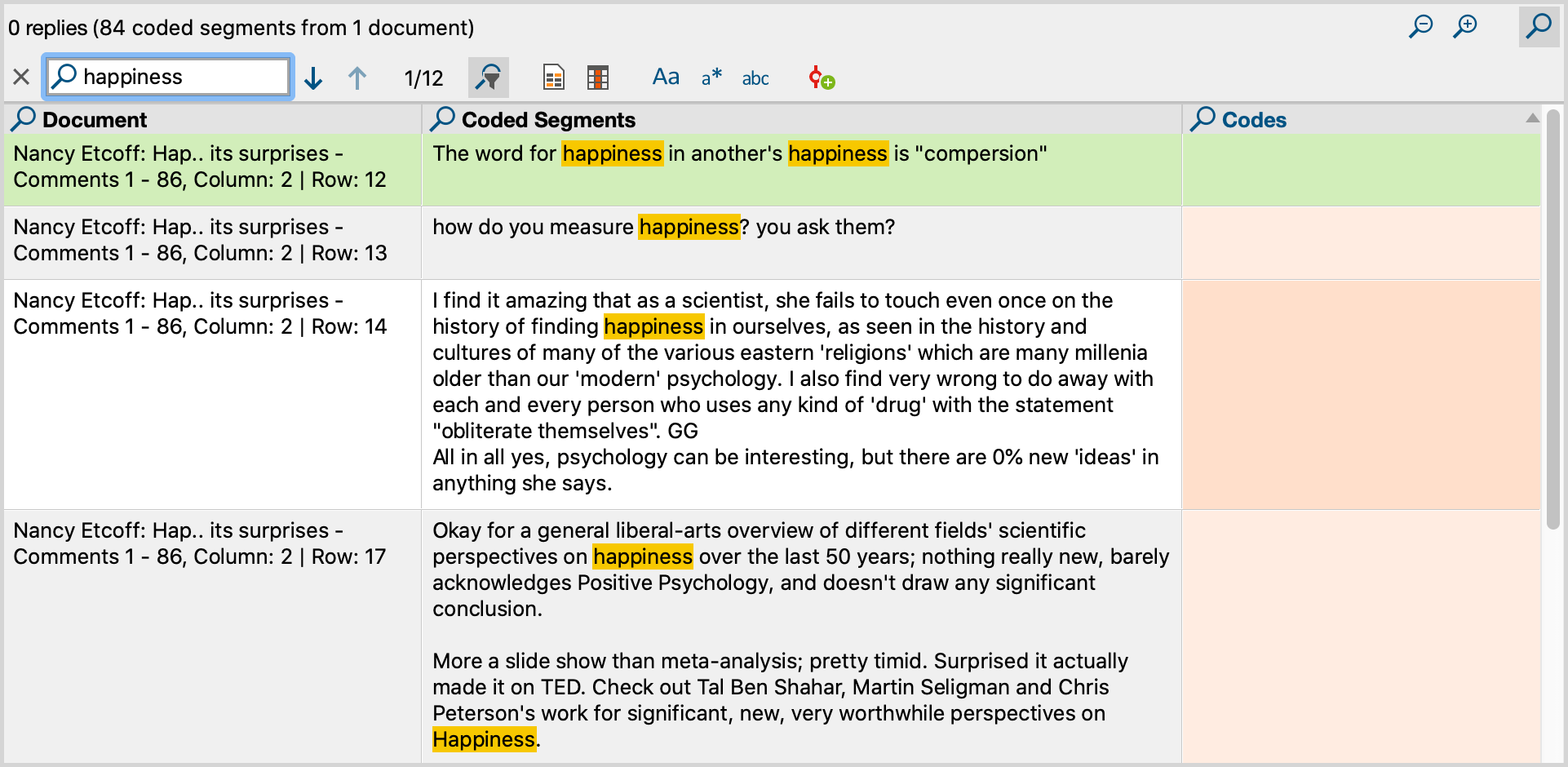 MAXQDA 2022 Online Manual: Smart Coding Tool: Working with Coded Text ...