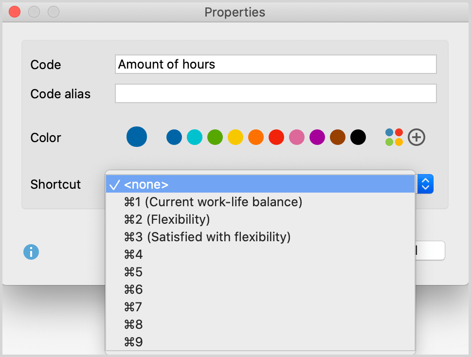 Creating shortcuts via the Properties menu of a code Creating shortcuts via the Properties menu of a code