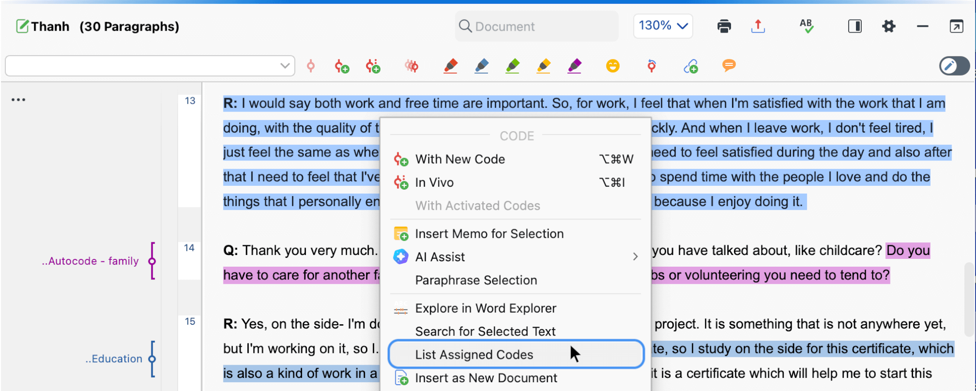 List of assigned codes for a segment List of assigned codes for a segment