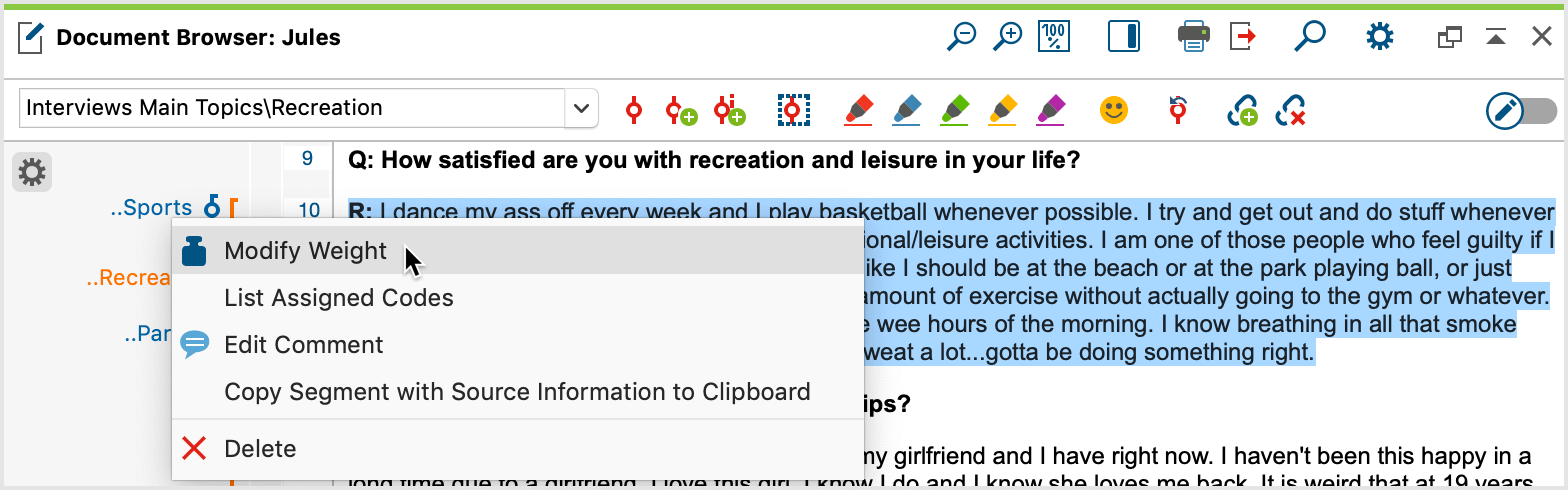 Changing the weight score in the “Document Browser” Changing the weight score in the “Document Browser”