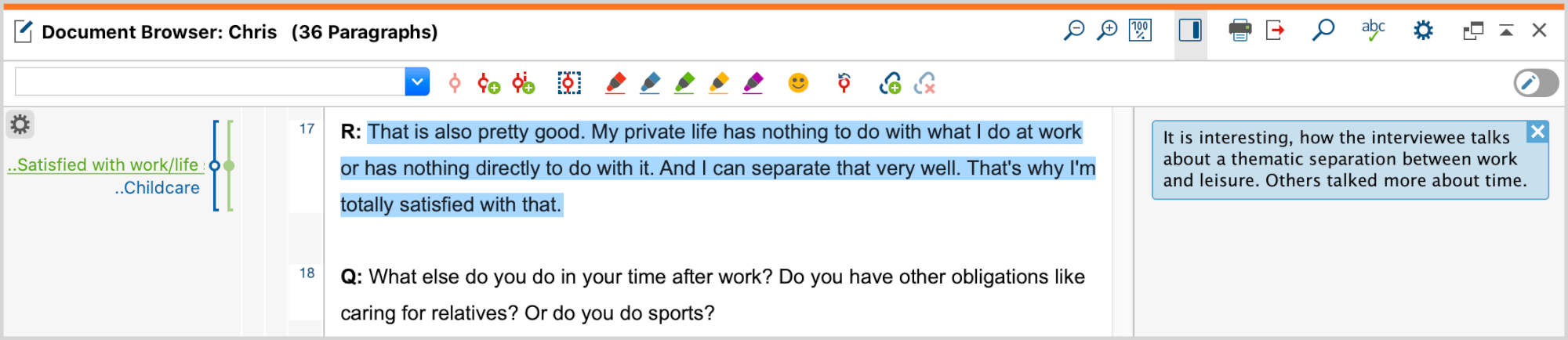 Hover over a comment to highlight coded segment and to display delete option Hover over a comment to highlight coded segment and to display delete option