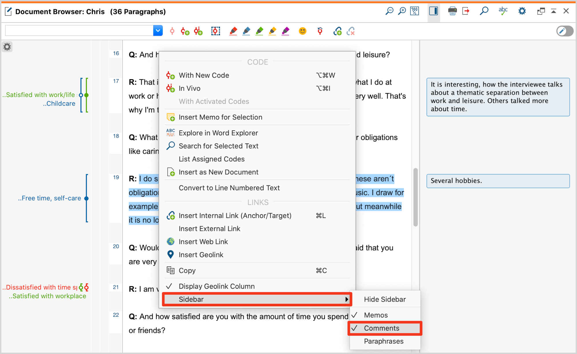 Displaying comments in the sidebar