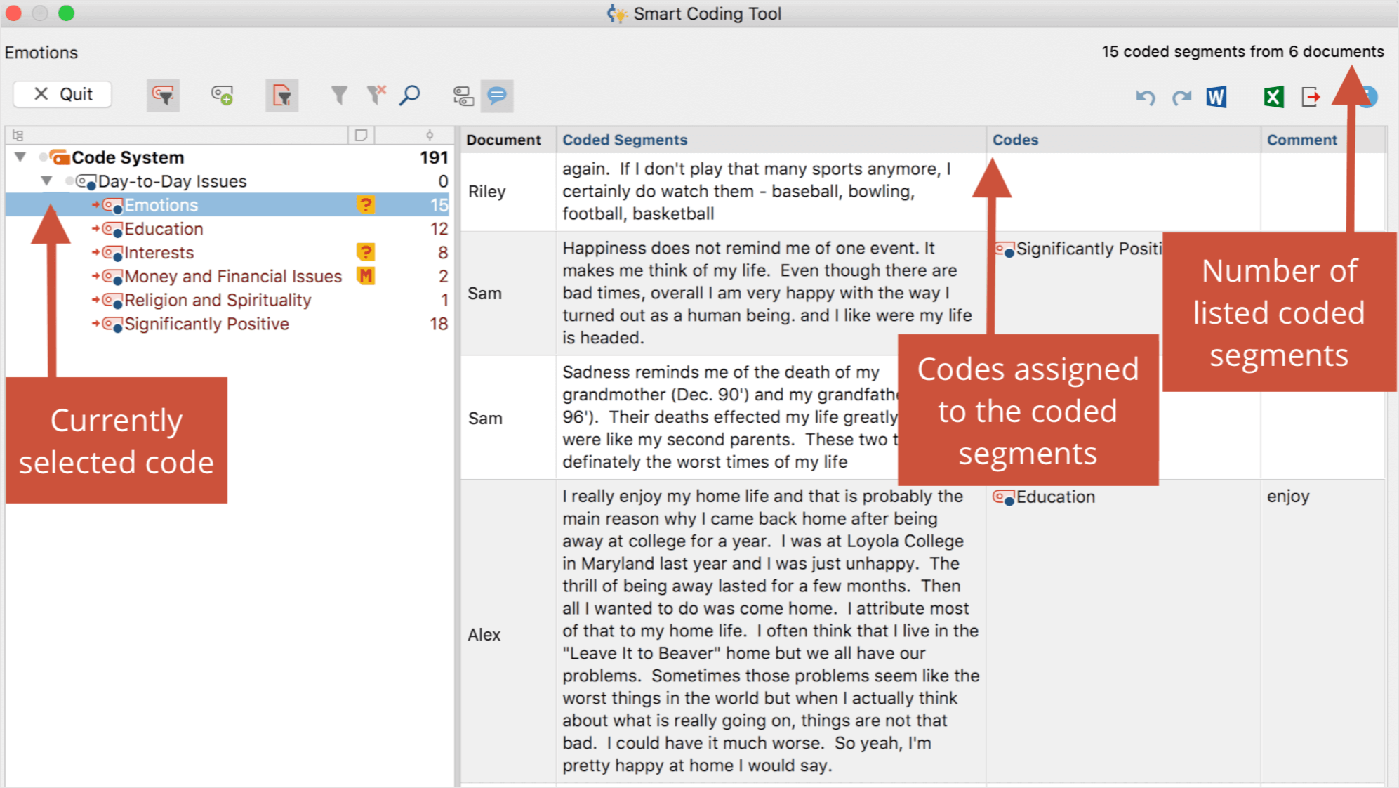 The Smart Coding Tool table window The Smart Coding Tool table window