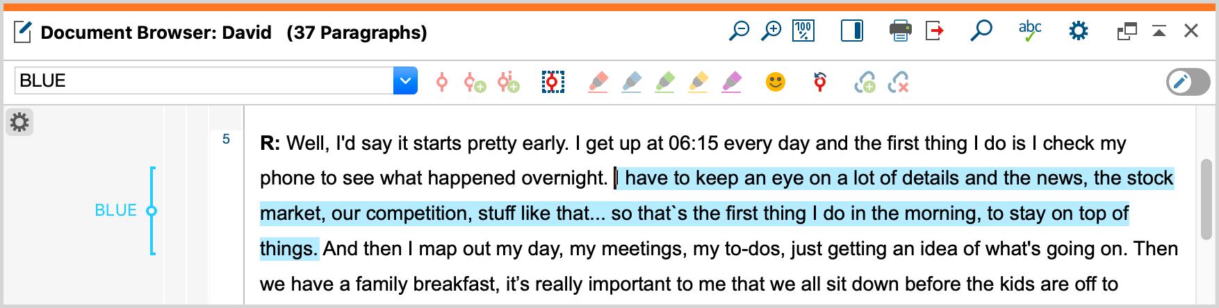 A section of text coded with “BLUE” A section of text coded with “BLUE”