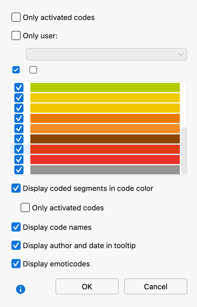 Option window for the visualization of coding stripes Option window for the visualization of coding stripes