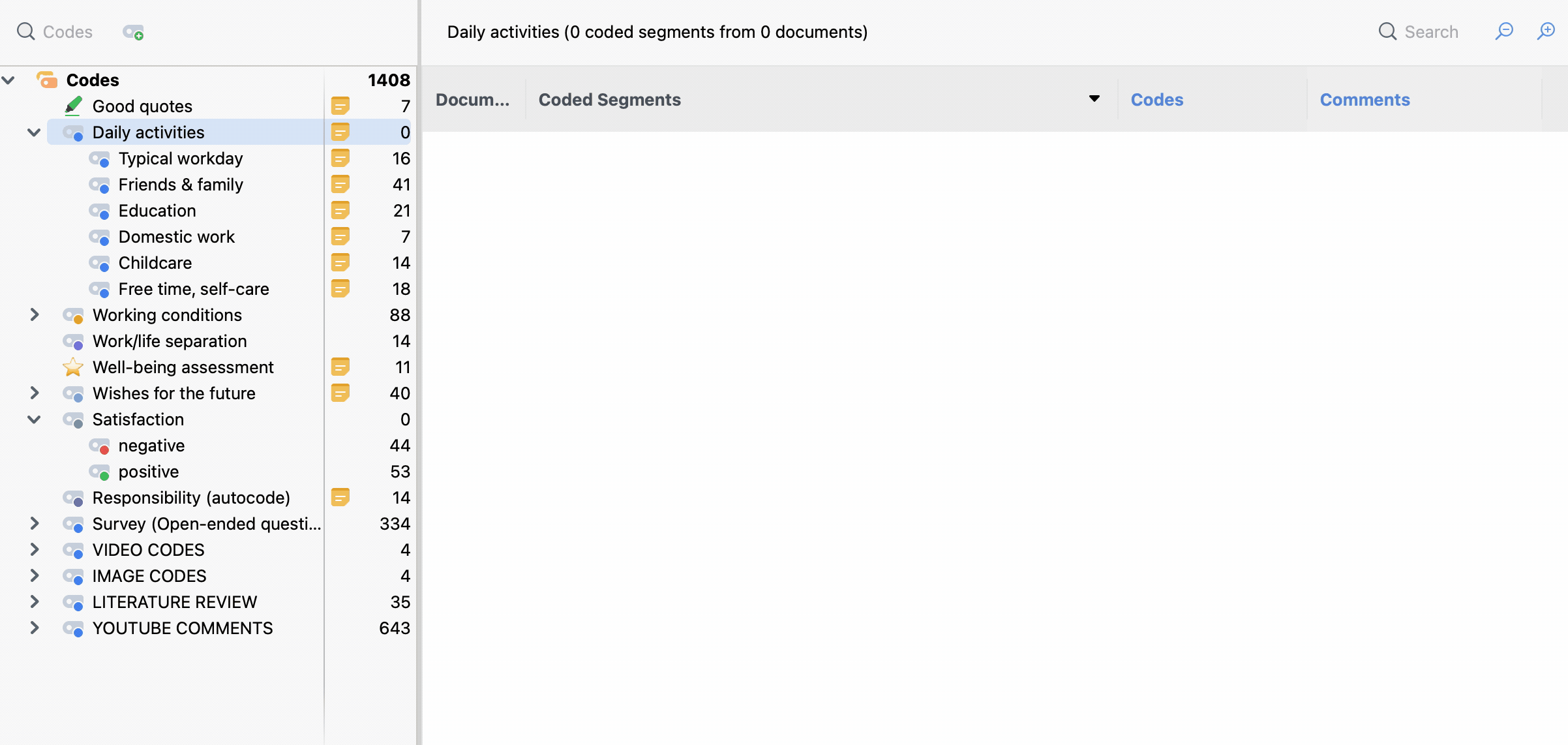 GIF showing dragging the row onto a code in the code system in order to assign it that code