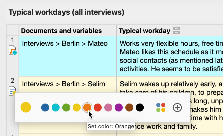 Changing the color of a document in the Summary Table