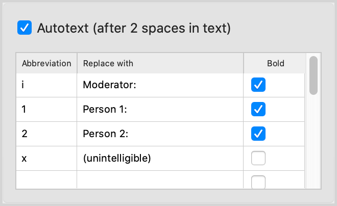 Autotexts make transcribing easier Autotexts make transcribing easier
