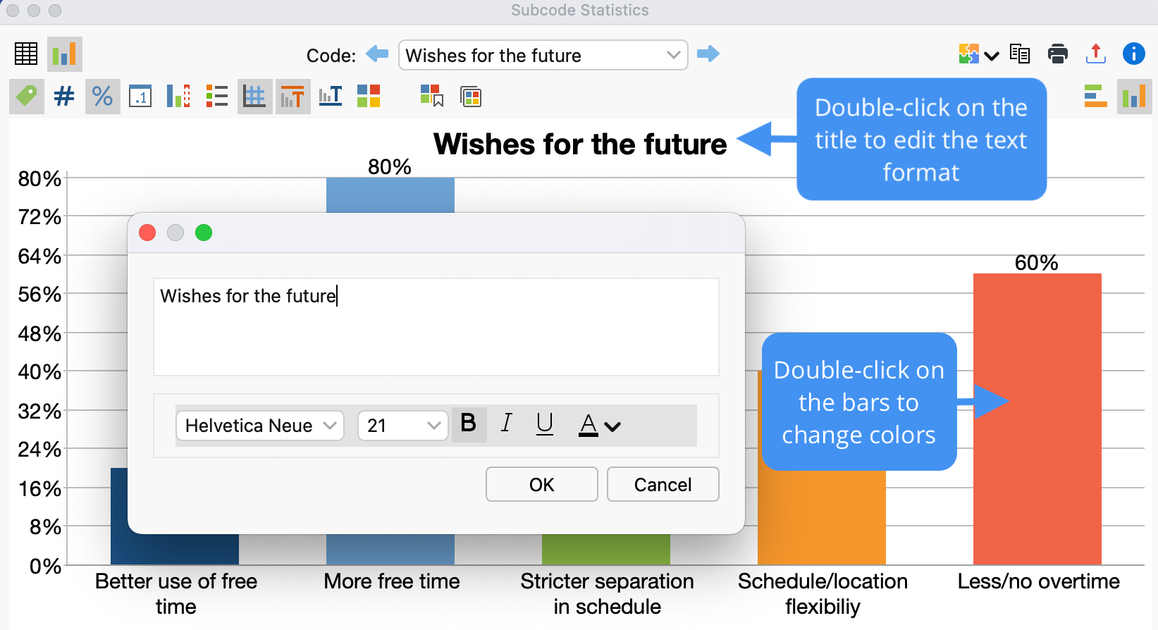 Customize the chart view Customize text, color, and font