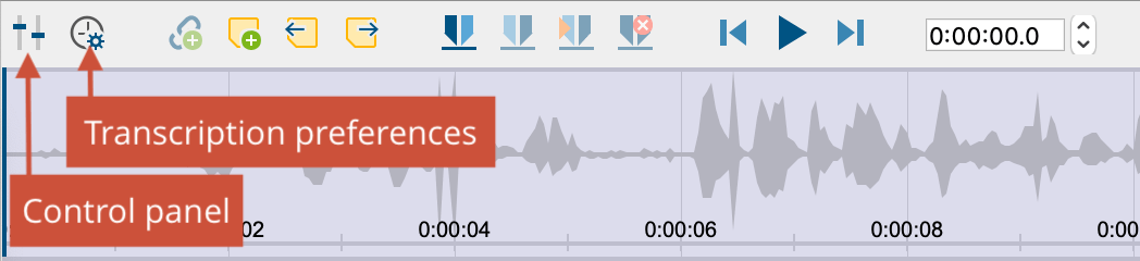 Open Transcription Settings and the control panel Open Transcription Settings and the control panel