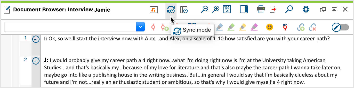 Open Sync Mode in the Document Browser Open Sync Mode in the "Document Browser"
