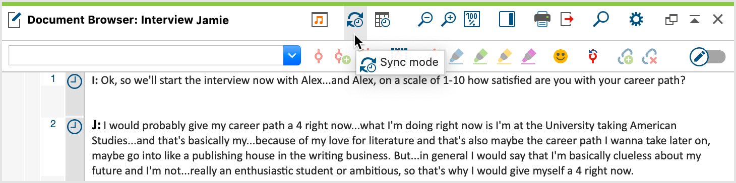 Open Sync Mode in the "Document Browser"