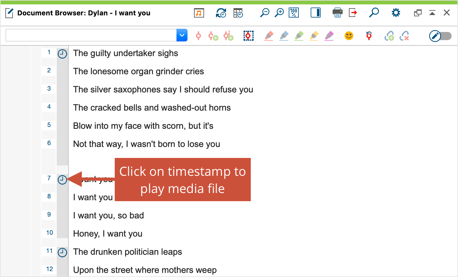 Timestamp in front of the verses Timestamp in front of the verses