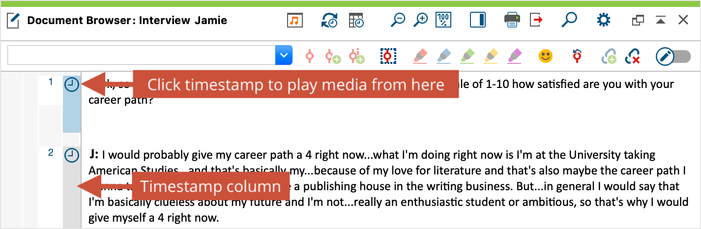 Timestamps in the document browser Timestamps in the document browser