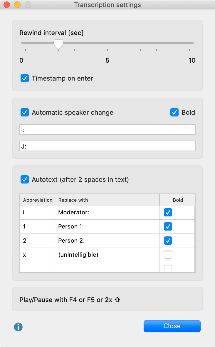 Transcription Settings Transcription Settings