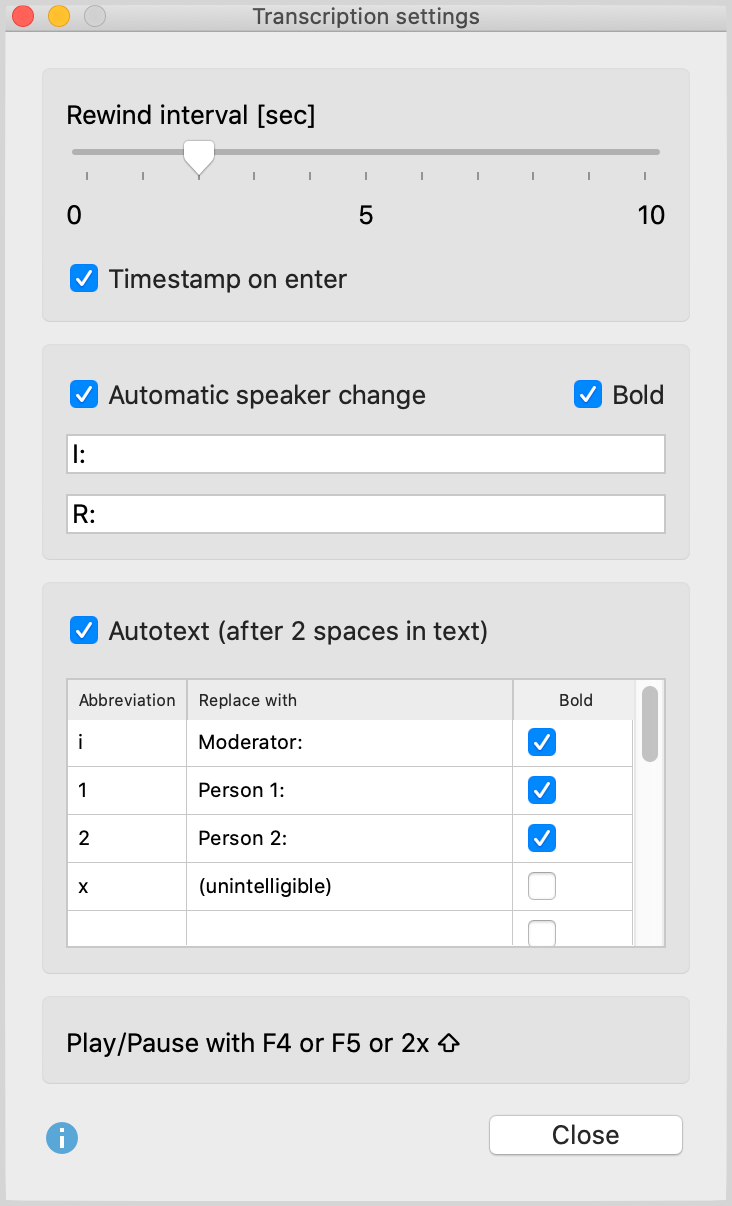 Transcription Settings Transcription Settings