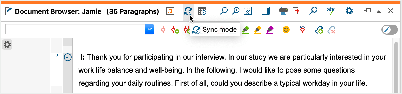 Activate Sync Mode in the “Document Browser”