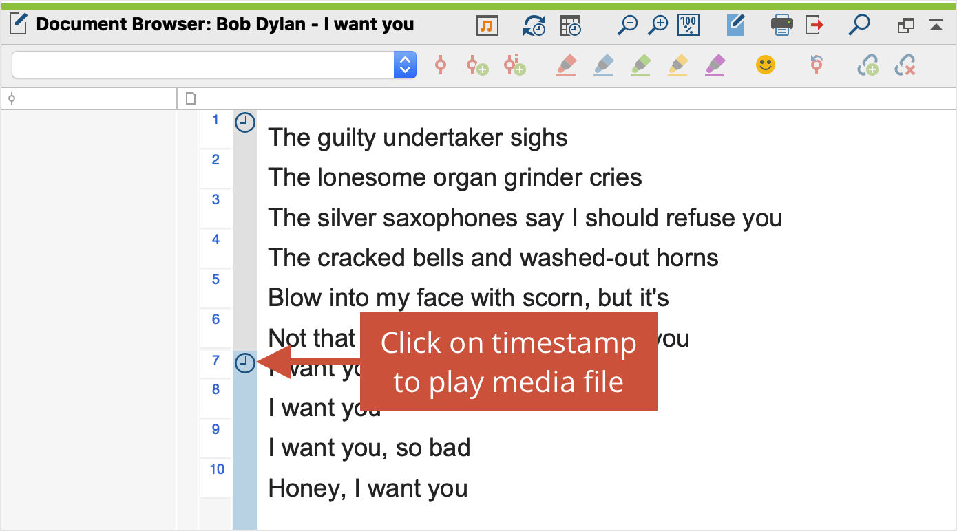 Timestamp in front of the verses Timestamp in front of the verses