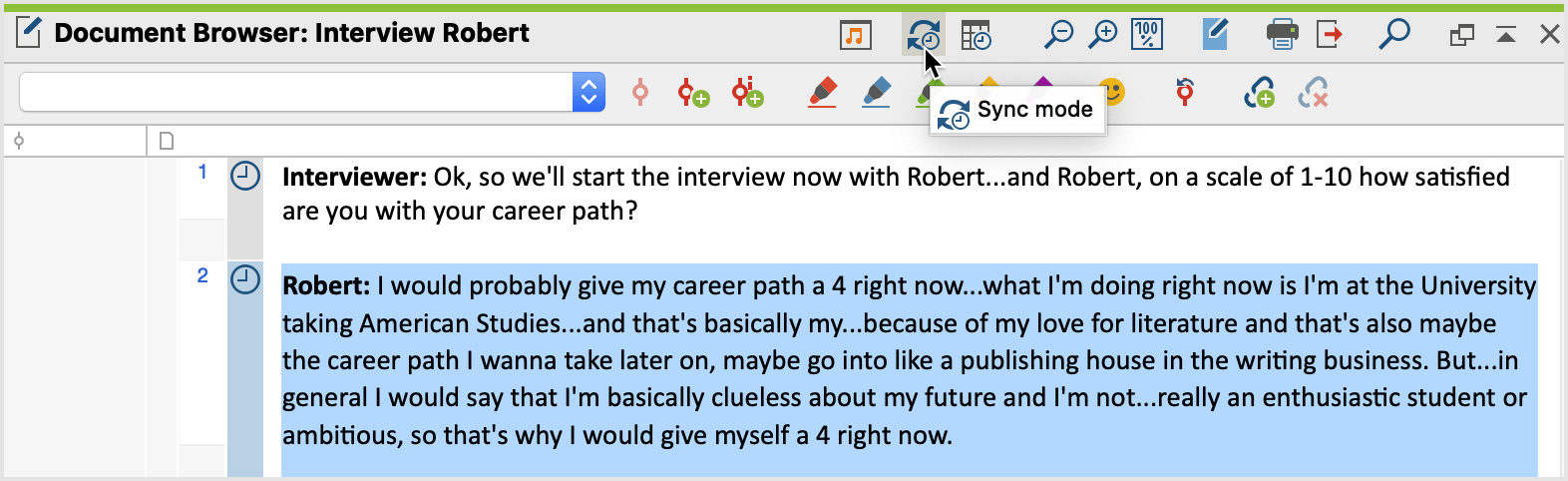 Open Sync Mode in the Document Browser Open Sync Mode in the "Document Browser"