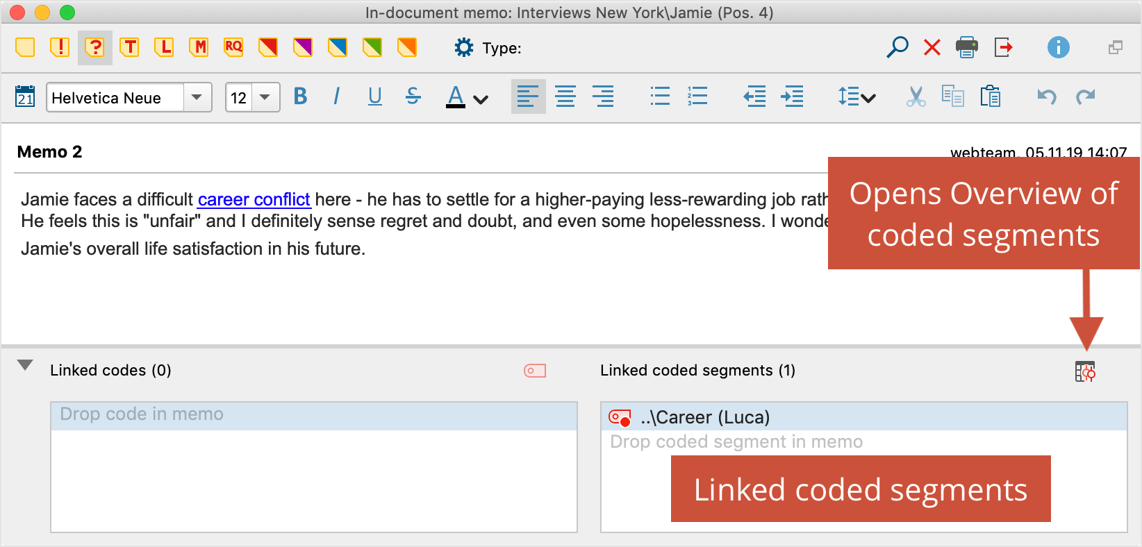 Link coded segments to a memo Link coded segments to a memo